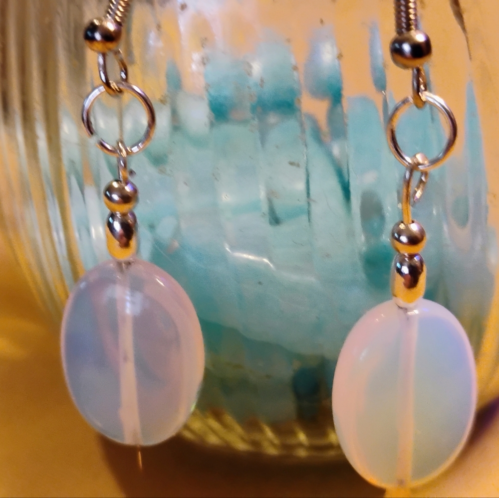 📌 SOLIDS STERLING  SILVER. 🔥MOONSTONE*, XL- IRIDESCENT OVAL EARRINGS. 2.3/4" L
